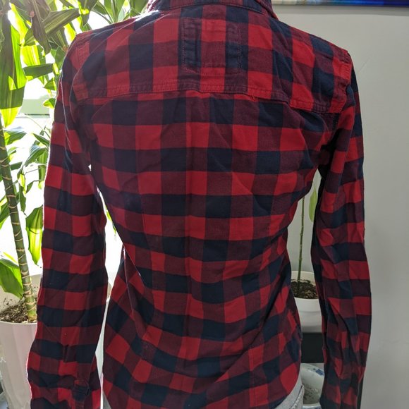 vintage holiday abercrombie and fitch red & blue checkered flannel womens size s - Picture 3 of 5